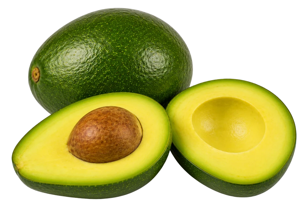 Aguacate Colin entero y en mitades, de pulpa verde intensa