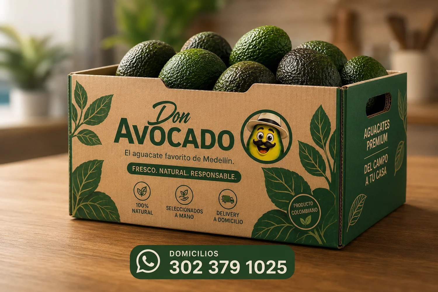 Caja Semanal Don Avocado: caja de cartón con aguacates premium seleccionados, lista para entrega a domicilio en Medellín